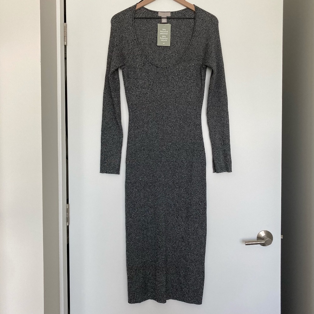 H&M Rib-knit Bodycon Midi Dress in black melange